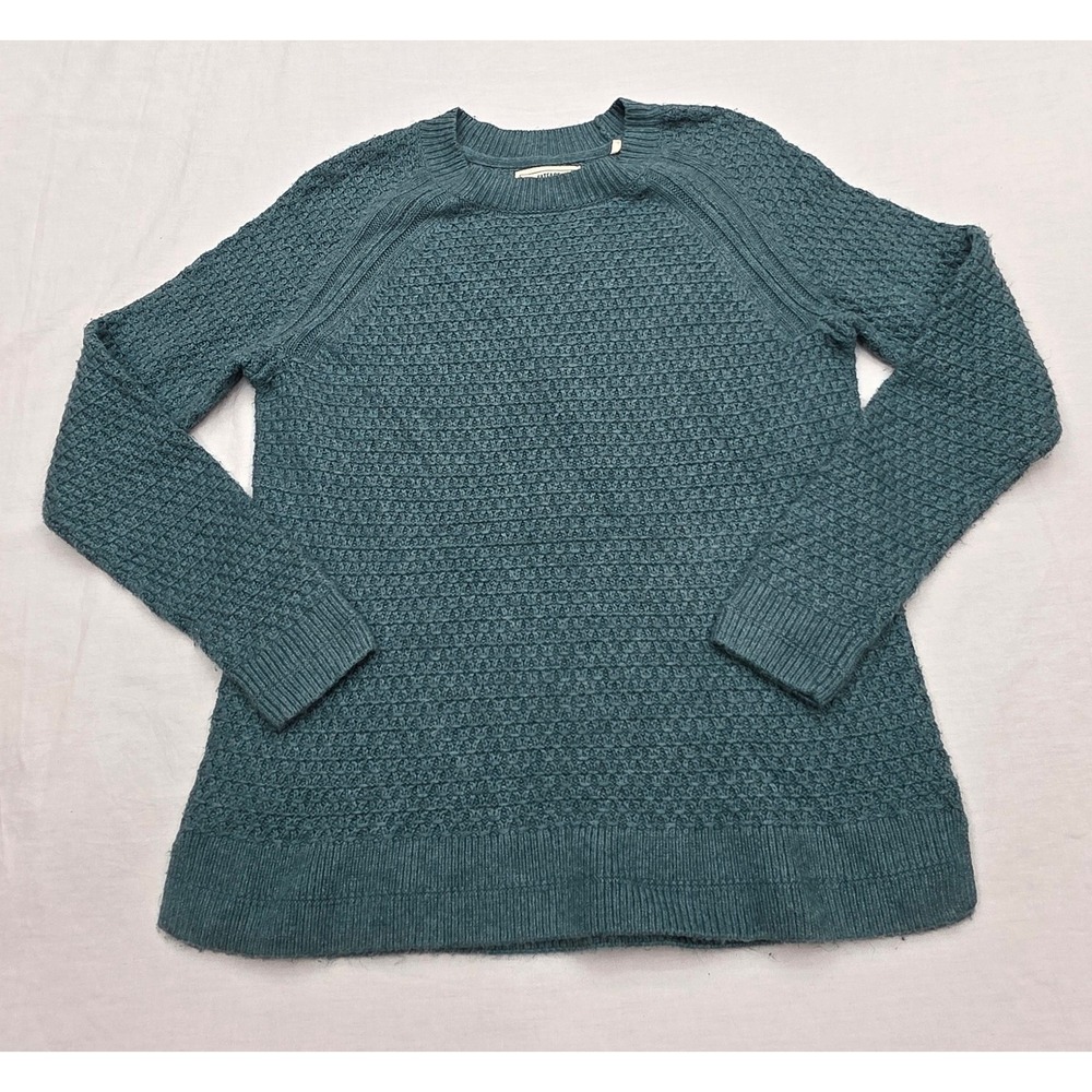 FatFace Women Size 8 Teal Blue Textured Knit Raglan Sleeve Crew Neck Sweater